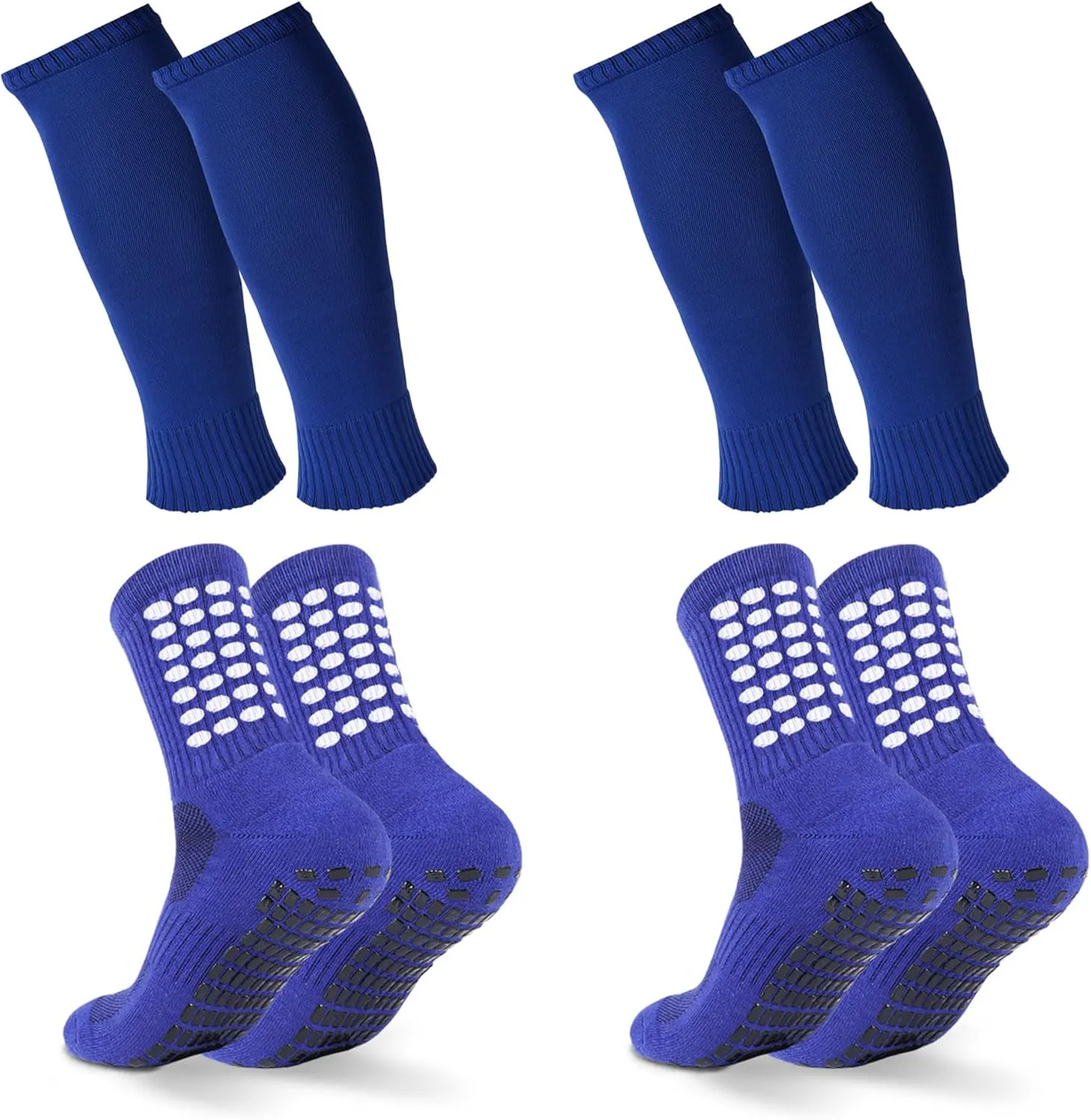 2 Set Grip Soccer Socks and Shin Guard Sleeves Non Slip Soccer Sleeve Socks for Men Women