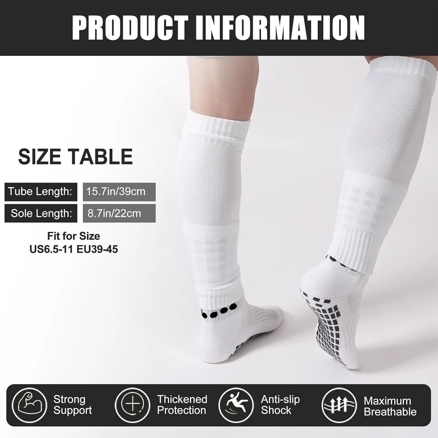 2 Set Grip Soccer Socks and Shin Guard Sleeves Non Slip Soccer Sleeve Socks for Men Women