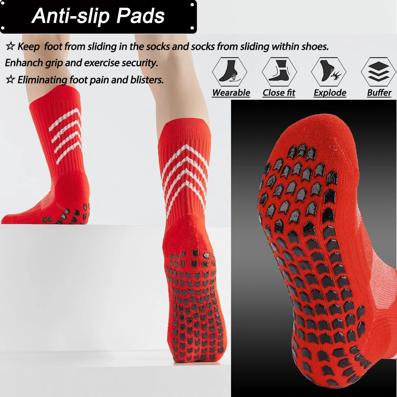 4-Pair Cotton Grip Soccer Scoks Kids Youth Toddler Non-slip Sports Sock Football Basketball Rugby Yoga Pilates