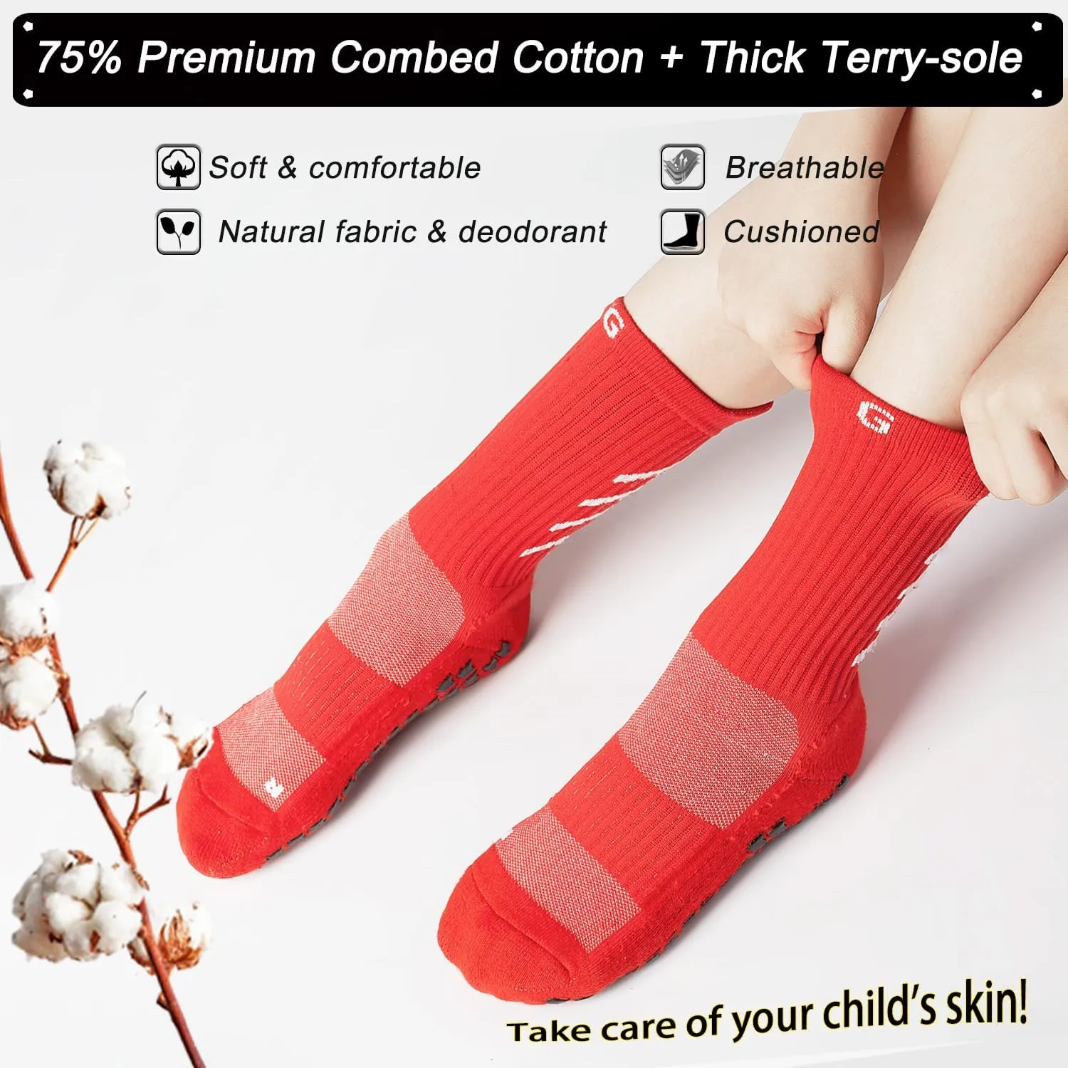 4-Pair Cotton Grip Soccer Scoks Kids Youth Toddler Non-slip Sports Sock Football Basketball Rugby Yoga Pilates