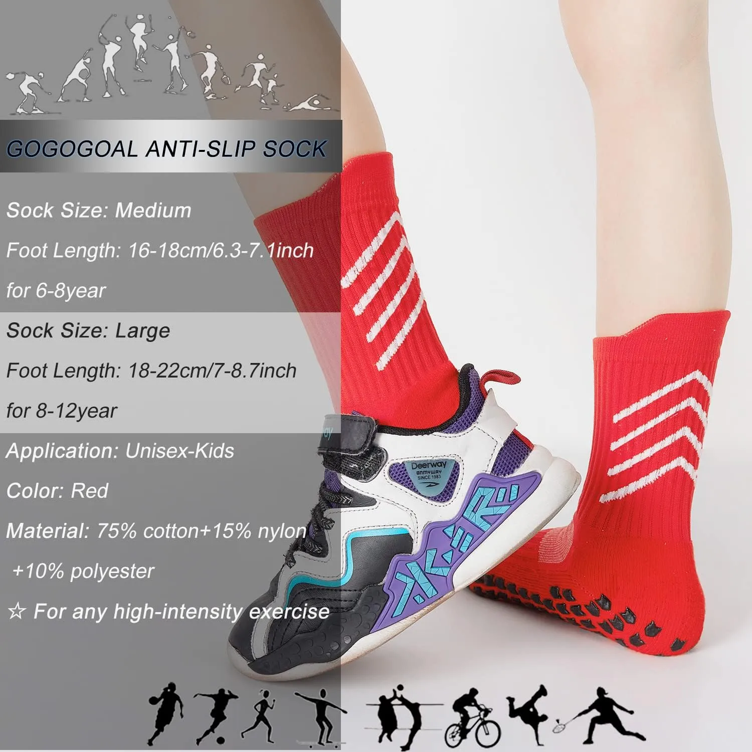 4-Pair Cotton Grip Soccer Scoks Kids Youth Toddler Non-slip Sports Sock Football Basketball Rugby Yoga Pilates