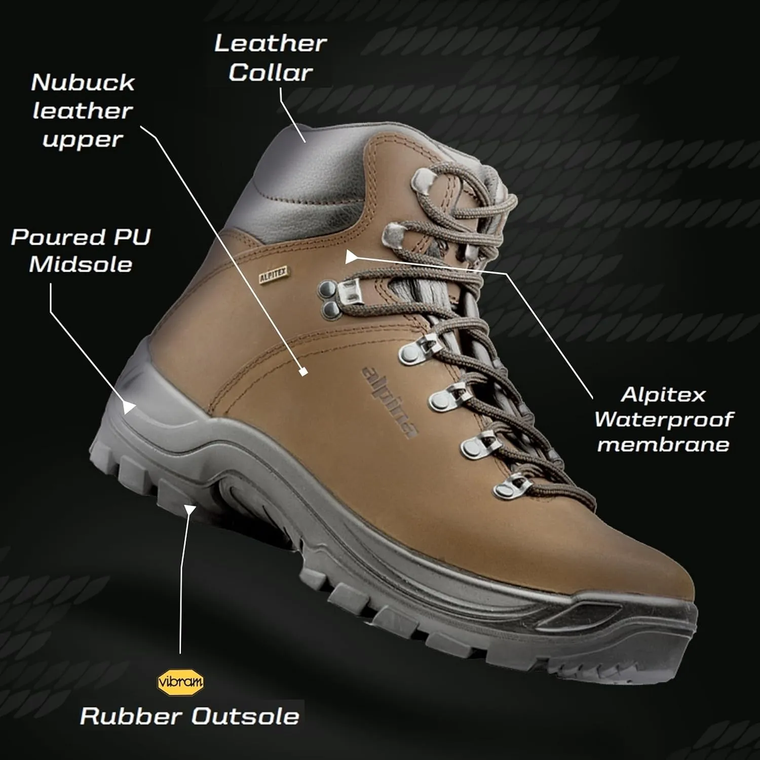 Alpina TUNDRA Men's Boots | Waterproof Leather Ankle High Shoes | Premium Leather | Lightweight | Breathable Membrane | Slip Resistant | Hand Made in Europe