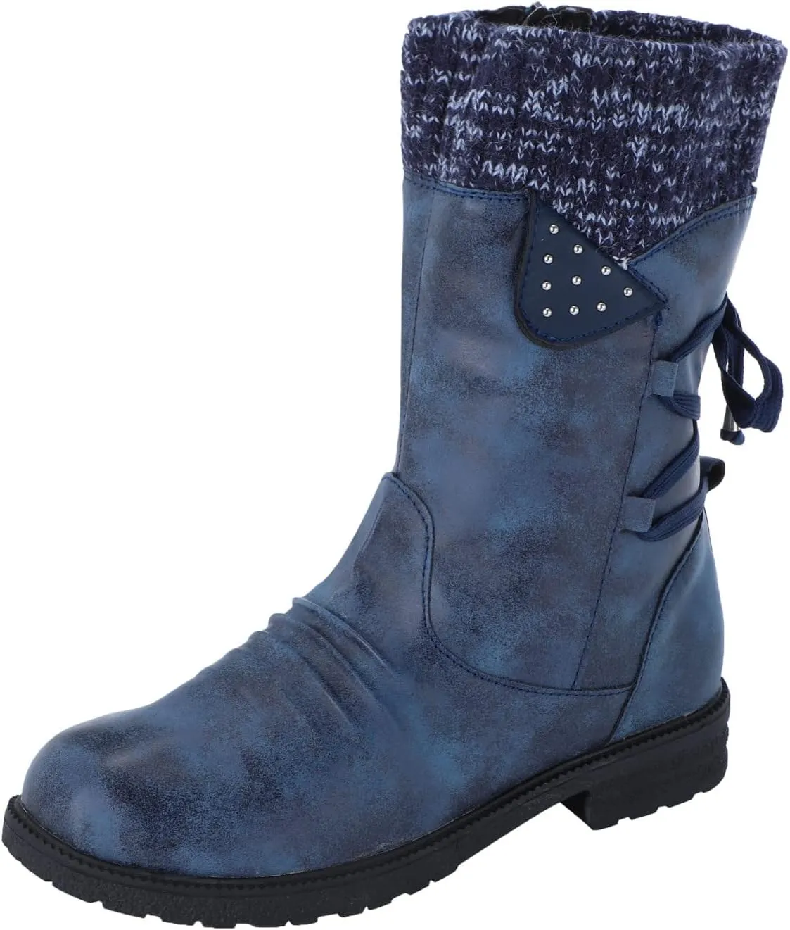 AMDBEL Fall Boots for Women 2023 Cowboy Boots,Vintage Knee High Boots Lace Up Boots Chunky Heels Retro Gothic Mid Calf Boots