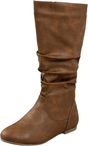 AMDBEL Mid Calf Boots for Women Flat Heel Fall Boots for Women 2024 Winter Zipper Western Long Boots Casual Booties Shoes