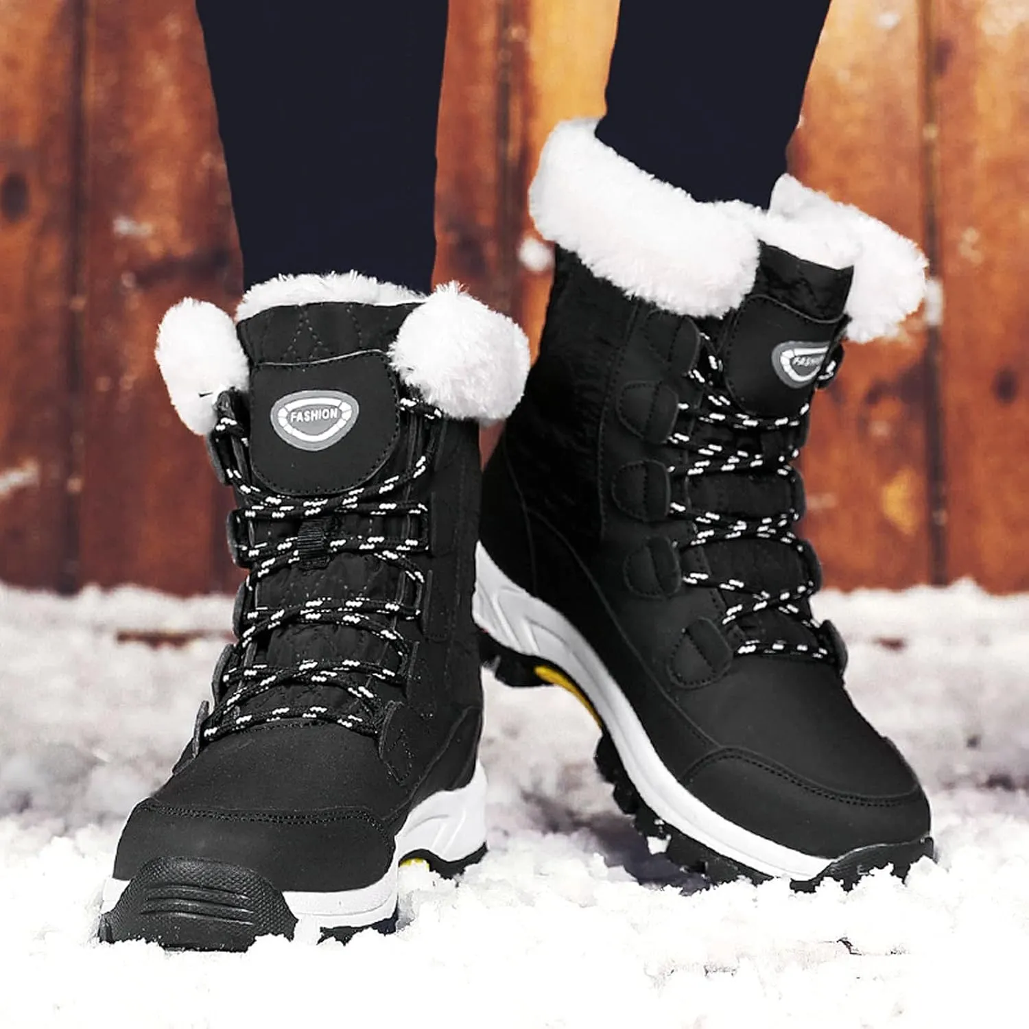 Ankle Boots for Women Comfy Warm Round Toe Leather Waterproof Lace Up Flat Heel Snow Boots Women's Long Boots