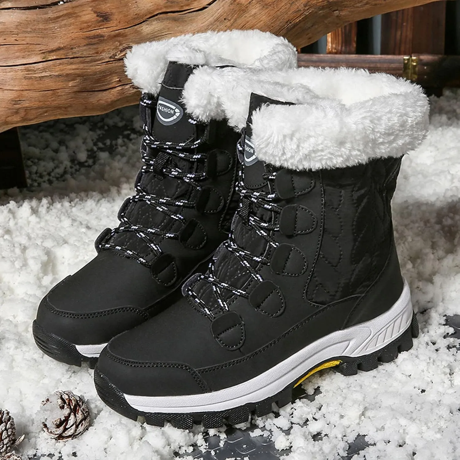 Ankle Boots for Women Comfy Warm Round Toe Leather Waterproof Lace Up Flat Heel Snow Boots Women's Long Boots