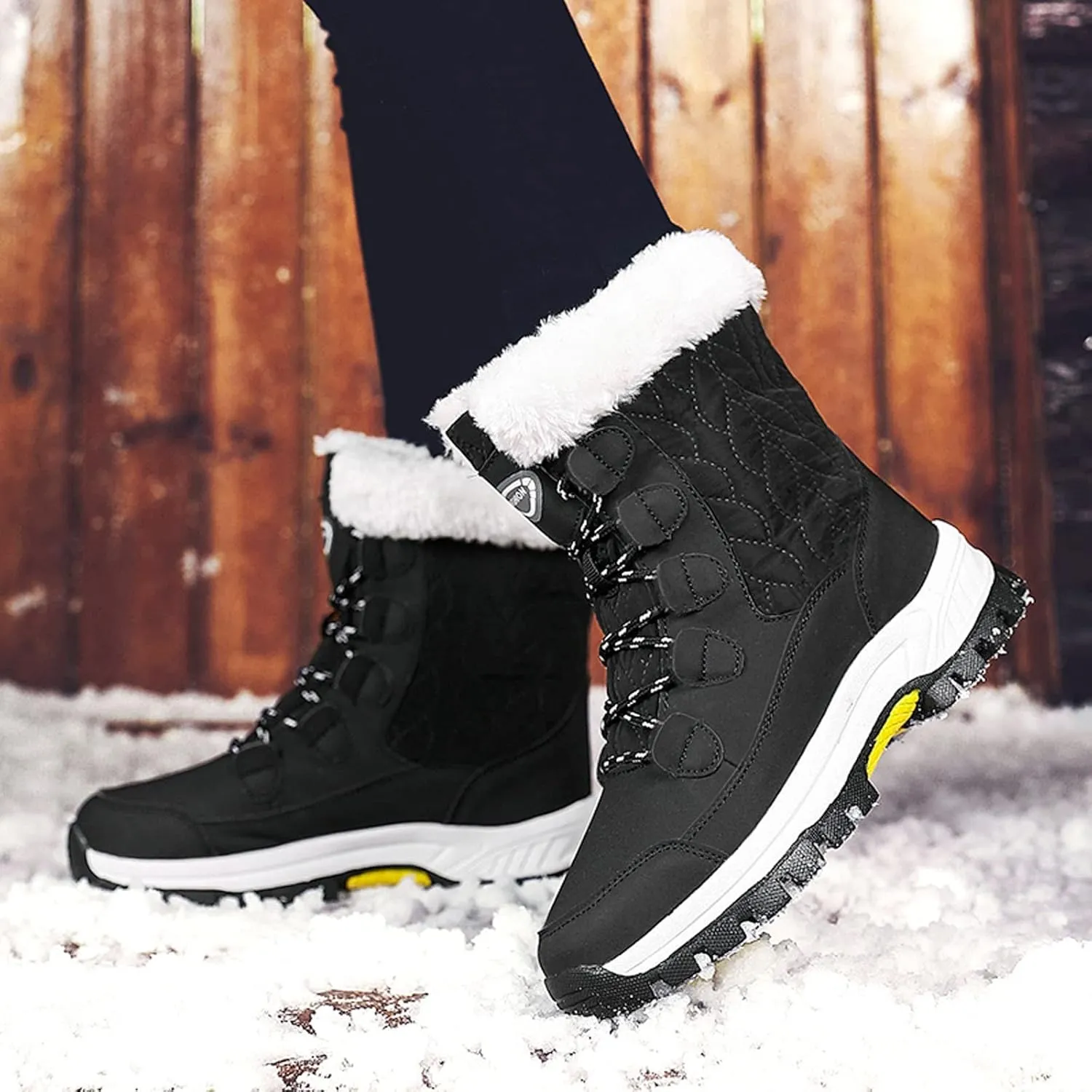 Ankle Boots for Women Comfy Warm Round Toe Leather Waterproof Lace Up Flat Heel Snow Boots Women's Long Boots