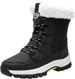 Ankle Boots for Women Comfy Warm Round Toe Leather Waterproof Lace Up Flat Heel Snow Boots Women's Long Boots