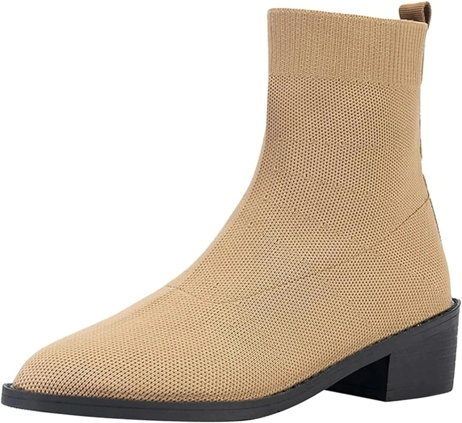 Ankle Boots for Women Fall Winter Knit Breathable Knit Stretch Shoes Pointed Toe Square Heel Sleeve Short Booties