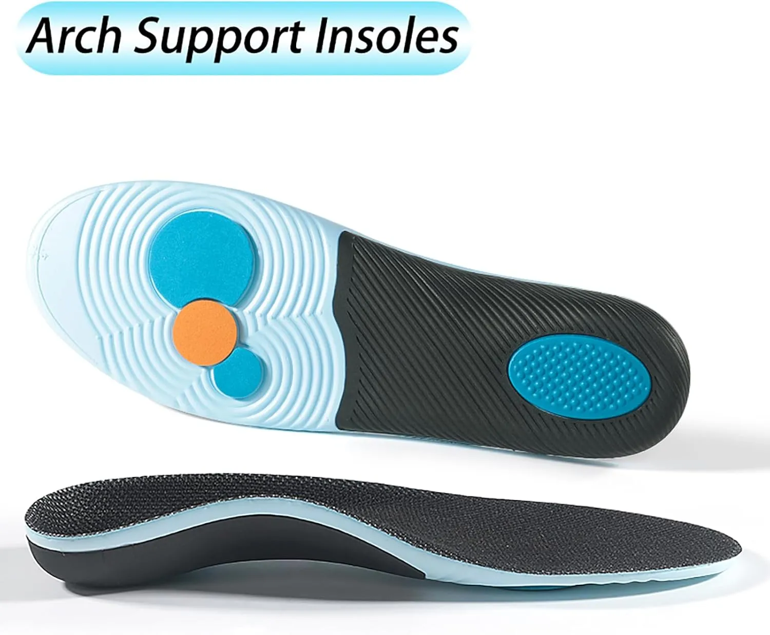 Arch Support Insole Shock Absorb Insoles Plantar Fasciitis Relief Insoles Men for Flat Feet High Arch and Foot Pain High Arch Orthotic Inserts for Shoes (Black, S(Men 6-7/Women 7-8))