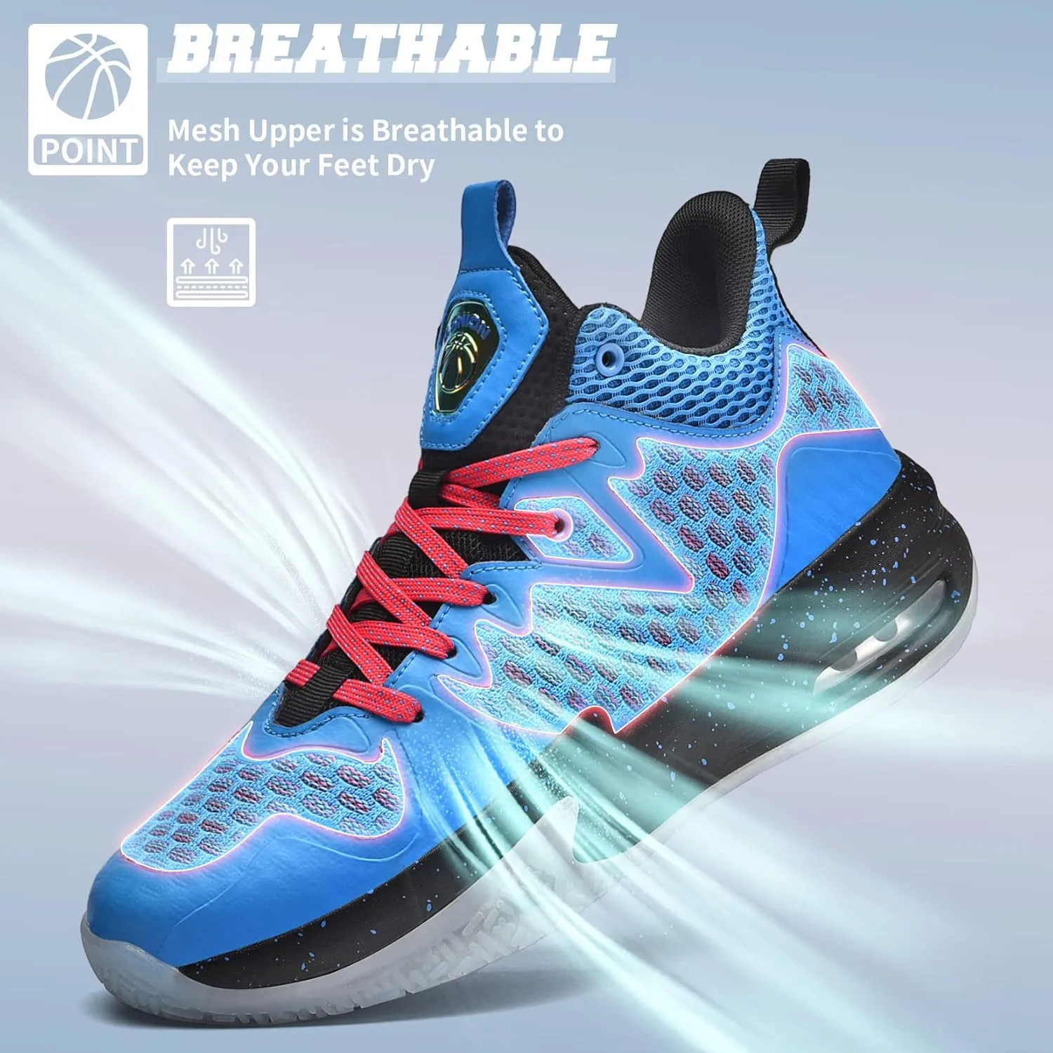 ASHION Men Basketball Shoes Arch Support Mens Sneakers Anti Slip Breathable Comfortable High Top Sports Running Walking Tennis Shoes