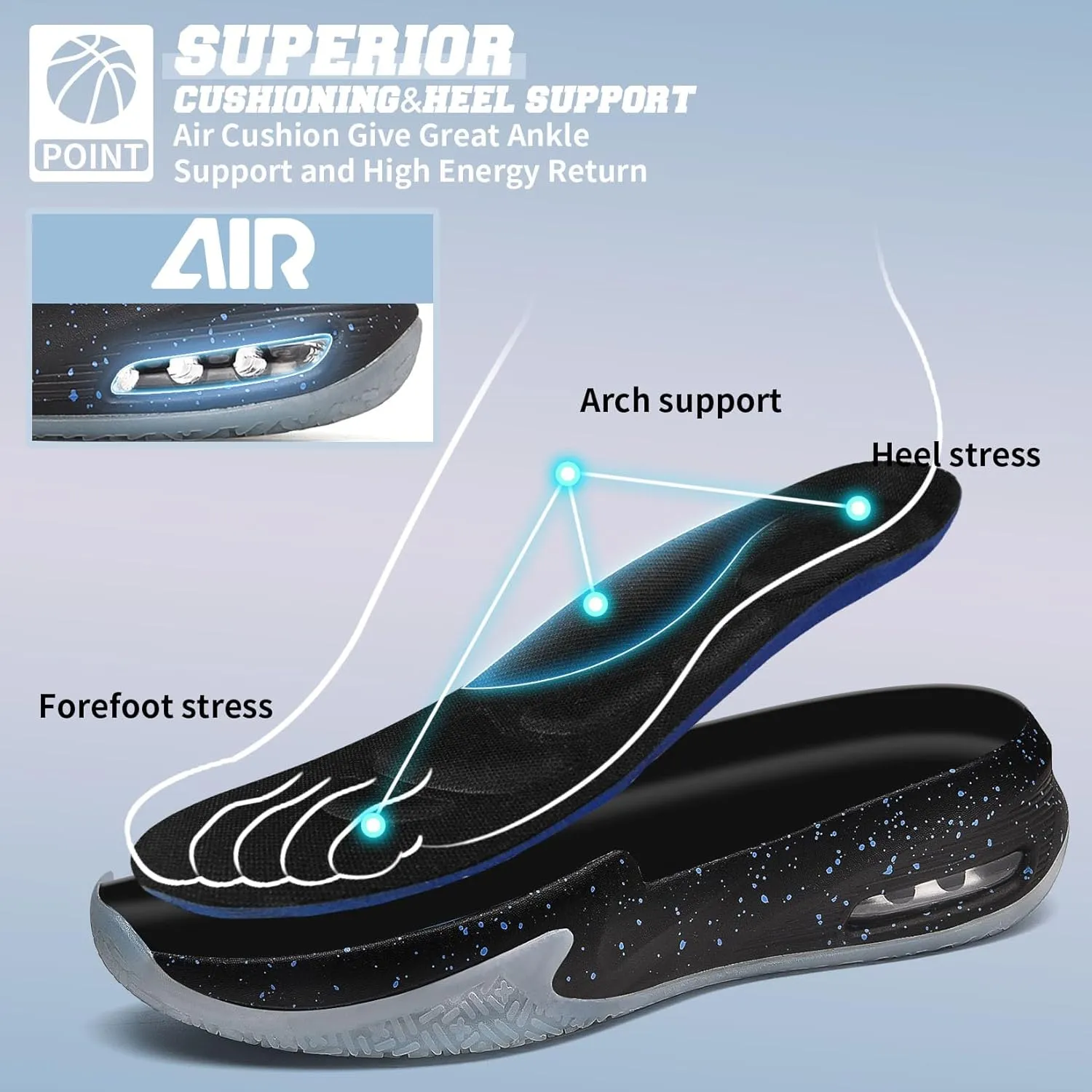 ASHION Men Basketball Shoes Arch Support Mens Sneakers Anti Slip Breathable Comfortable High Top Sports Running Walking Tennis Shoes