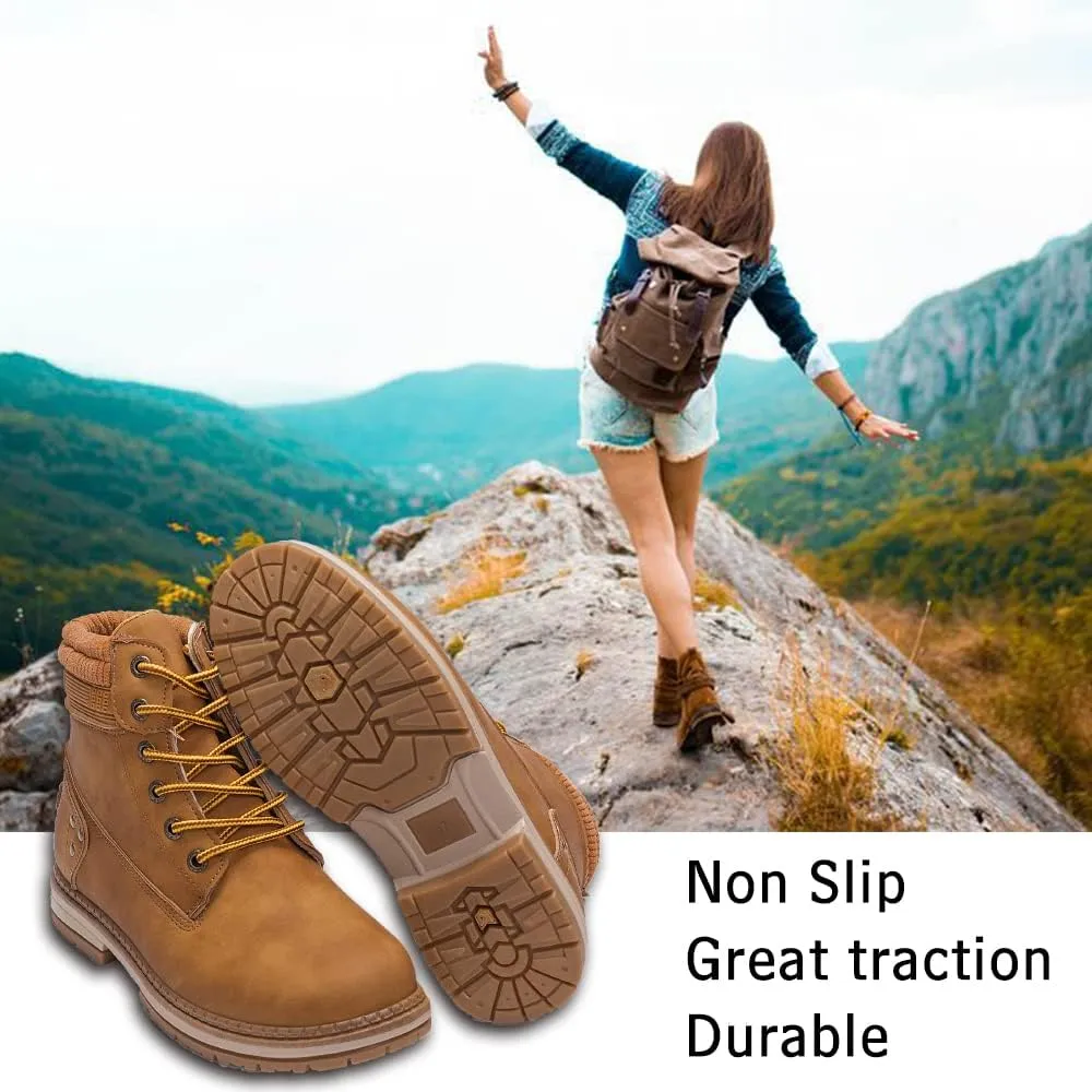 Athlefit Women's Work Waterproof Hiking Combat Boots Lace up Low Heel Booties Ankle Boots