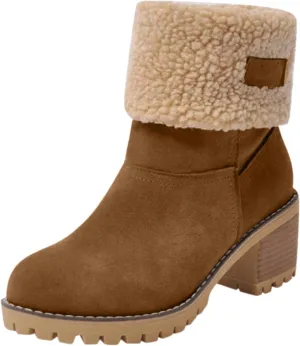 Big Deal Days Boots for Women Slip On Winter Warm Mid Calf Boots Snow Boots Ladies Casual Fashion Booties Ankle Boots Shoes