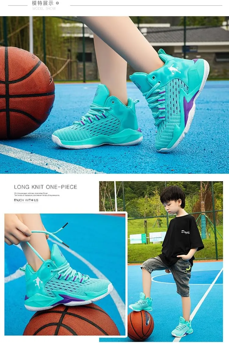 Boys Basketball Shoes 2025 Spring Lightweight Breathable Kids Sneakers, Non-Slip Rubber Sole Athletic Shoes for Running & Training
