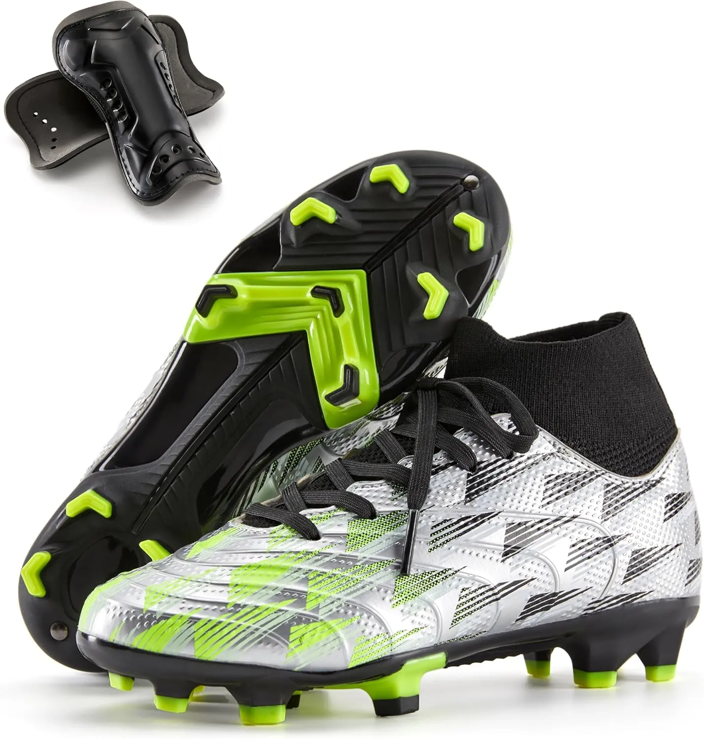 Boys Girls Soccer Cleats High Top Lightweight Training Football Shoes Little Big Kid Youth Firm Ground Athletic Outdoor Turf Indoor Lace Up Non-Slip Comfortable Durable Flexible Traction Breathable