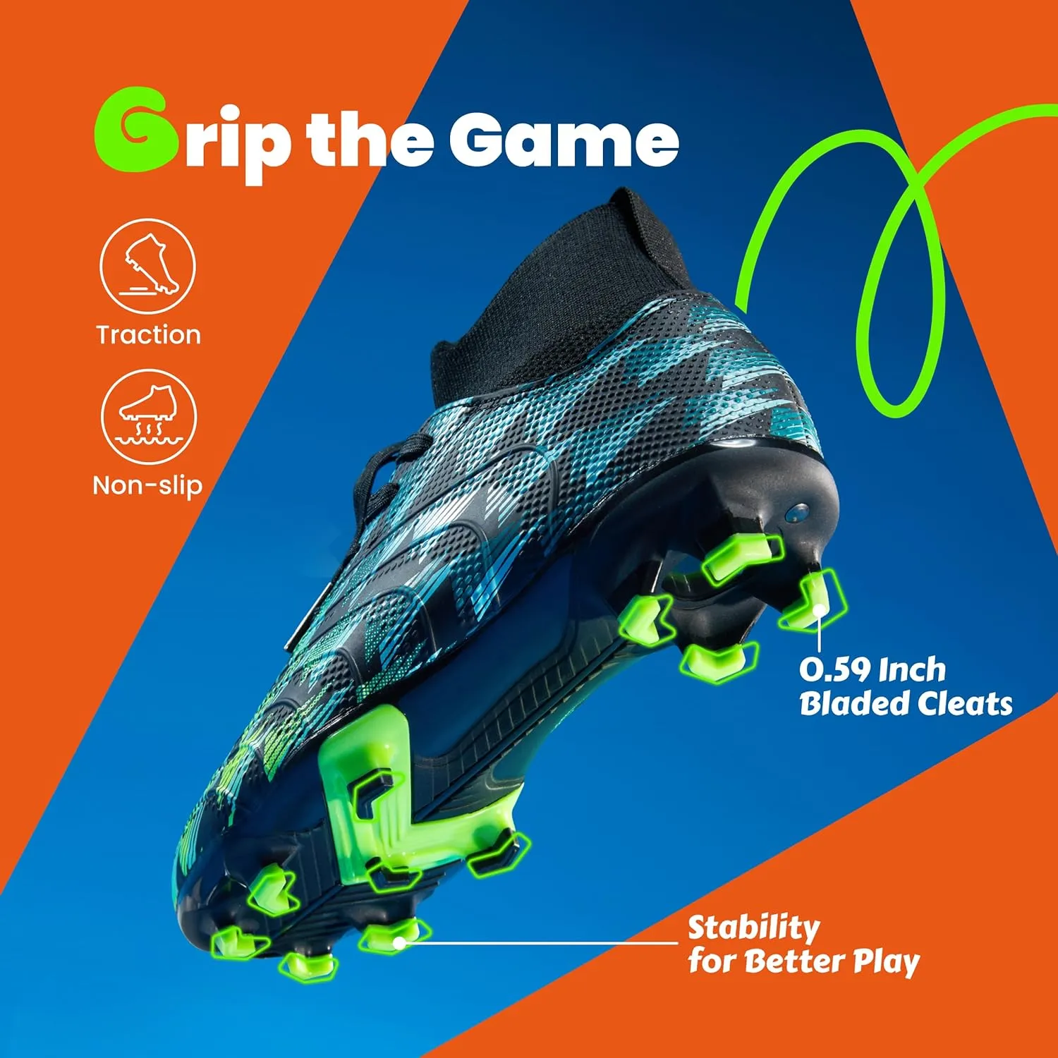 Boys Girls Soccer Cleats High Top Lightweight Training Football Shoes Little Big Kid Youth Firm Ground Athletic Outdoor Turf Indoor Lace Up Non-Slip Comfortable Durable Flexible Traction Breathable
