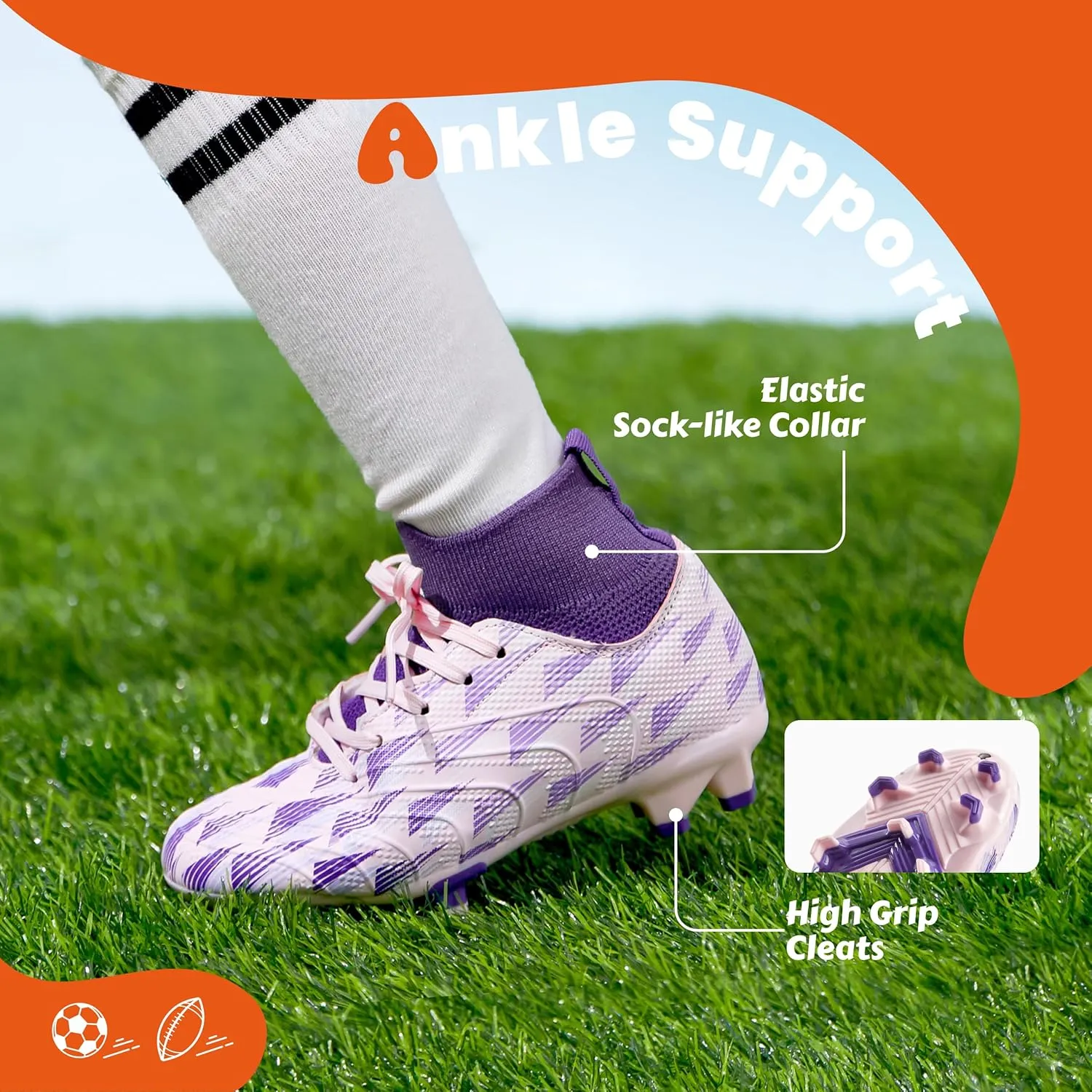 Boys Girls Soccer Cleats High Top Lightweight Training Football Shoes Little Big Kid Youth Firm Ground Athletic Outdoor Turf Indoor Lace Up Non-Slip Comfortable Durable Flexible Traction Breathable