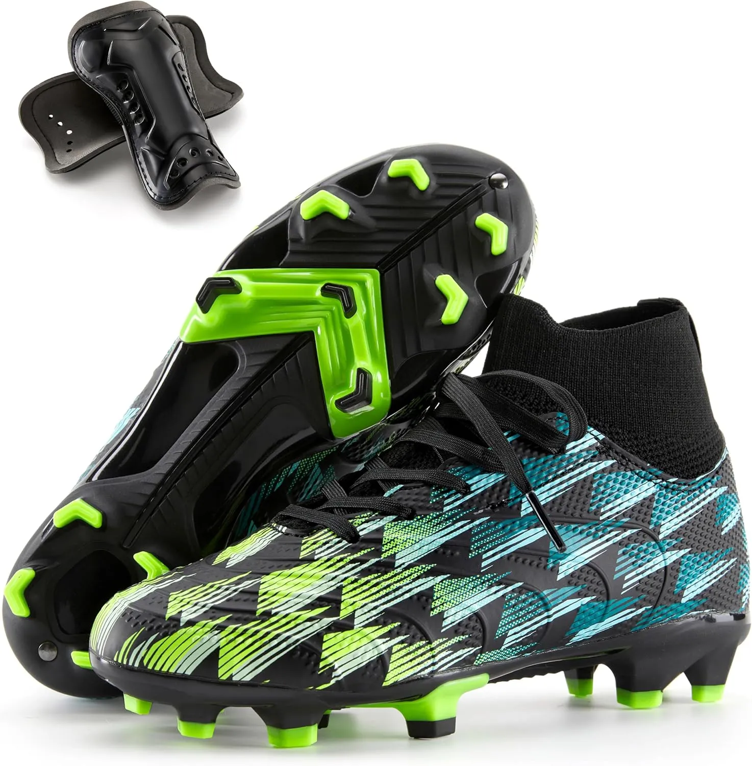 Boys Girls Soccer Cleats High Top Lightweight Training Football Shoes Little Big Kid Youth Firm Ground Athletic Outdoor Turf Indoor Lace Up Non-Slip Comfortable Durable Flexible Traction Breathable