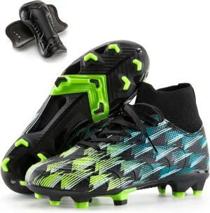 Boys Girls Soccer Cleats High Top Lightweight Training Football Shoes Little Big Kid Youth Firm Ground Athletic Outdoor Turf Indoor Lace Up Non-Slip Comfortable Durable Flexible Traction Breathable