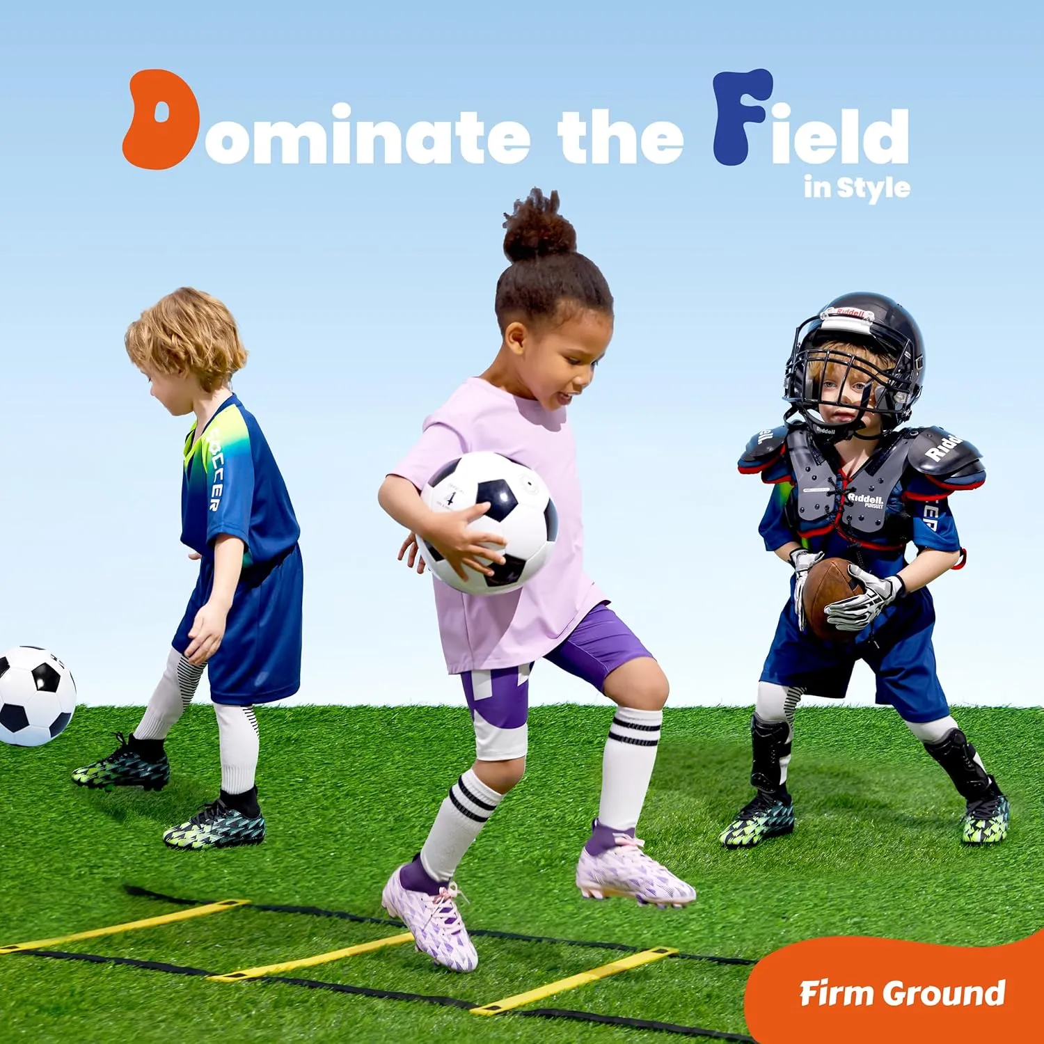 Boys Girls Soccer Cleats High Top Lightweight Training Football Shoes Little Big Kid Youth Firm Ground Athletic Outdoor Turf Indoor Lace Up Non-Slip Comfortable Durable Flexible Traction Breathable