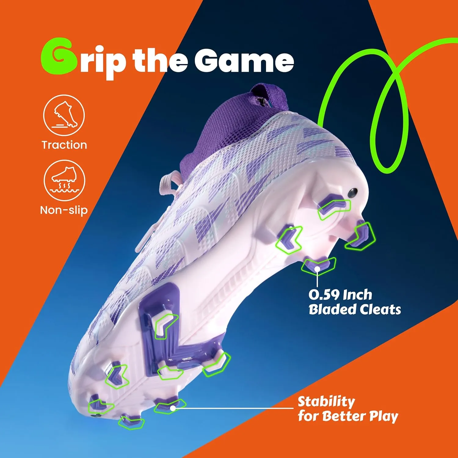 Boys Girls Soccer Cleats High Top Lightweight Training Football Shoes Little Big Kid Youth Firm Ground Athletic Outdoor Turf Indoor Lace Up Non-Slip Comfortable Durable Flexible Traction Breathable