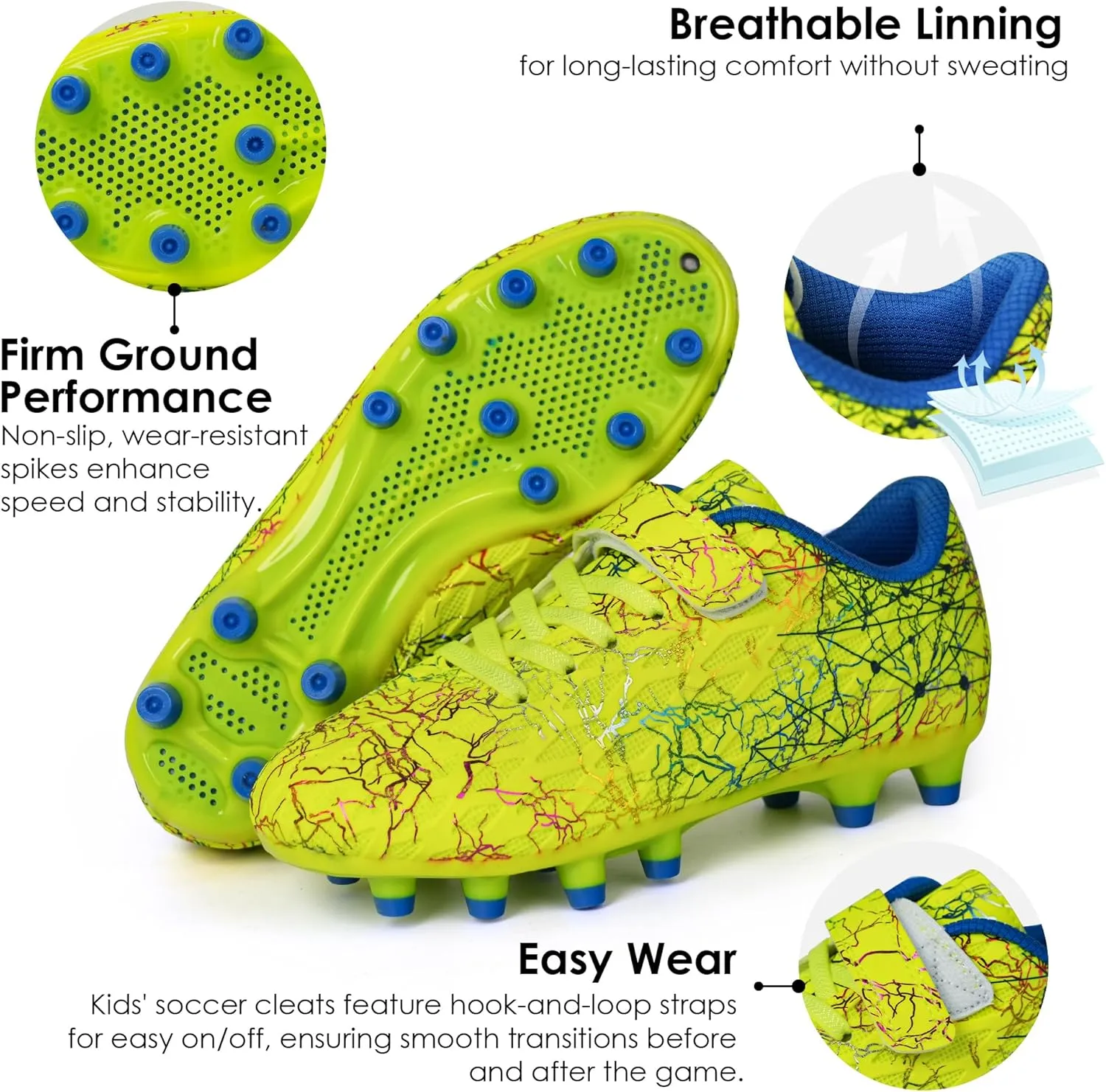 brooman Kids Firm Ground Soccer Cleats Boys Girls Football Cleats with Soccer Socks