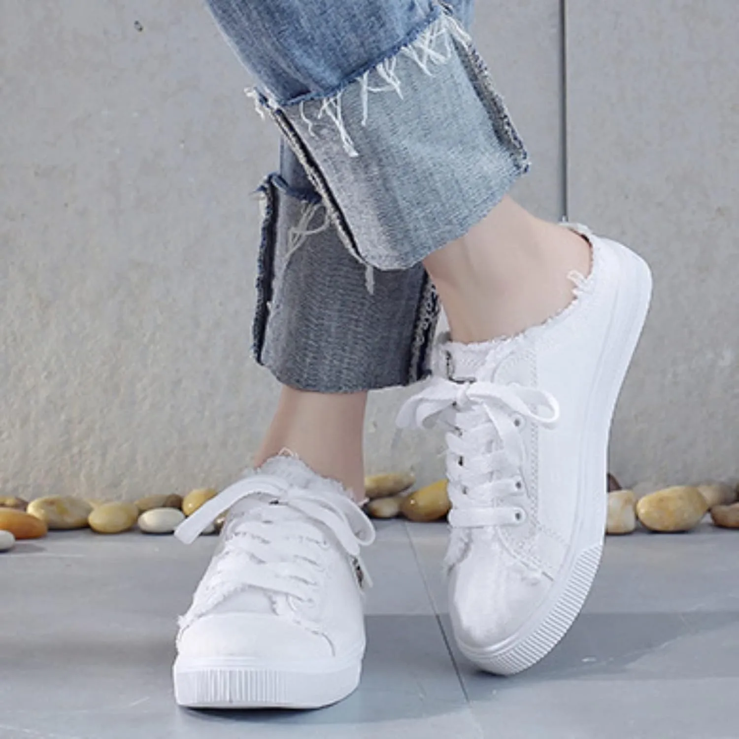Canvas Shoes for Women Lace Up Slip on Sneakers Fashion Comfortable Solid Color Slippers Casual Shoes for Ladies