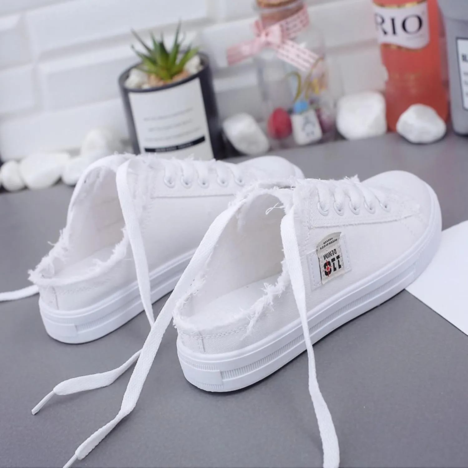 Canvas Shoes for Women Lace Up Slip on Sneakers Fashion Comfortable Solid Color Slippers Casual Shoes for Ladies