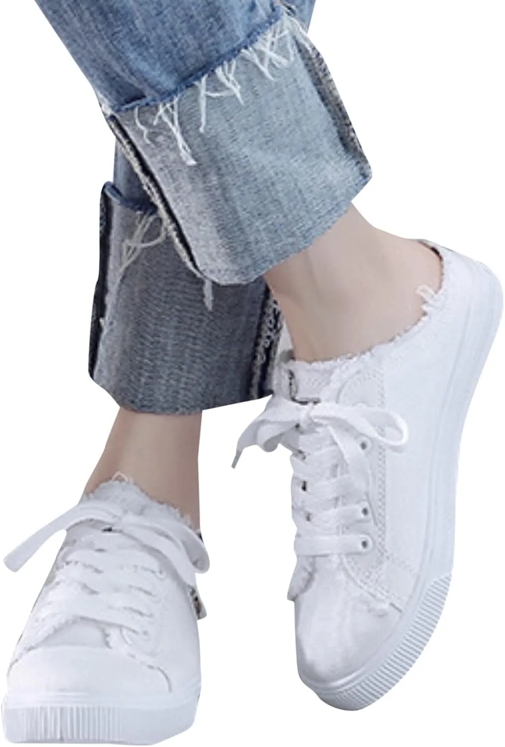 Canvas Shoes for Women Lace Up Slip on Sneakers Fashion Comfortable Solid Color Slippers Casual Shoes for Ladies