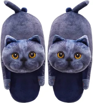 Cat Slippers for Women, Cute Fuzzy Animal Slippers For Indoor and Outdoor, Comfy Non-Slip Memory Foam Sole, Funny Cat Lover Gifts for Women