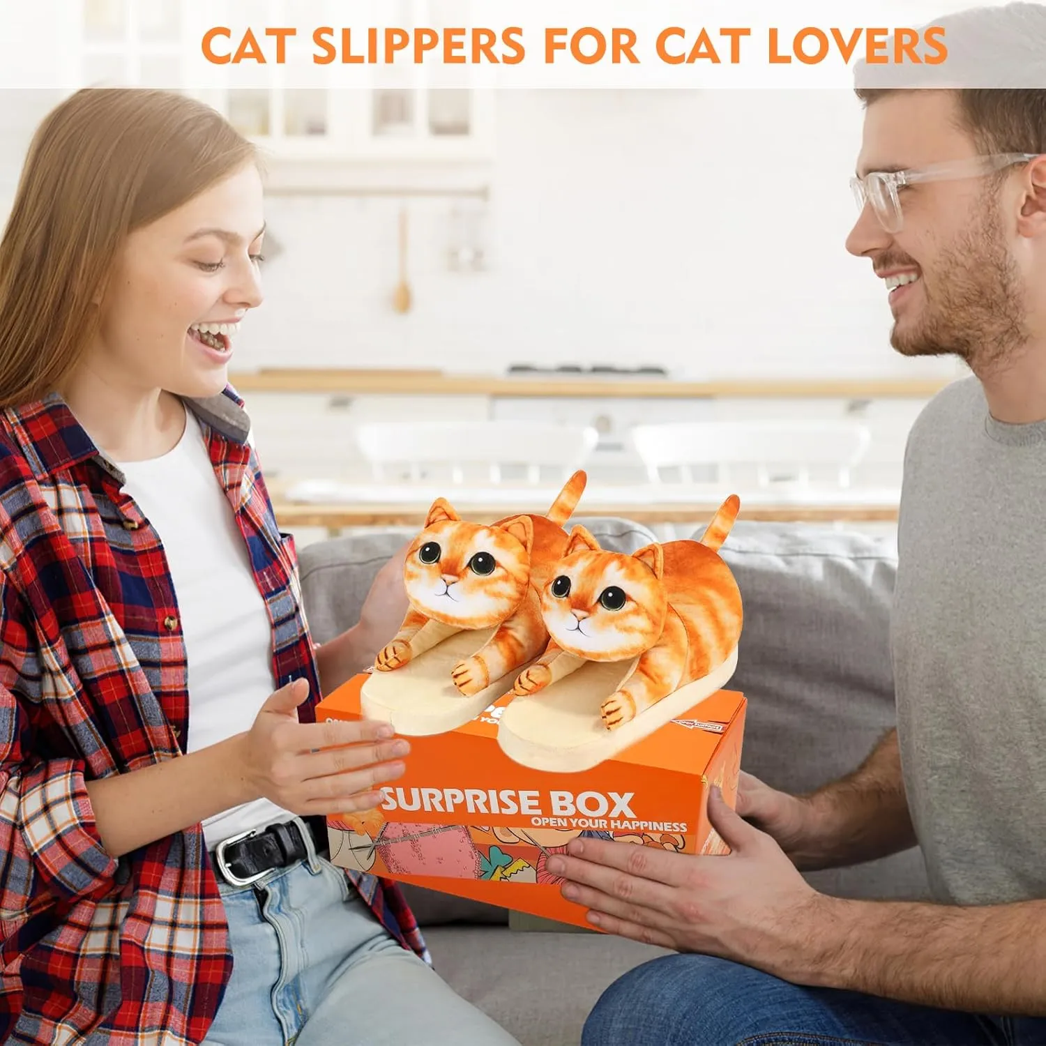 Cat Slippers for Women, Cute Fuzzy Animal Slippers For Indoor and Outdoor, Comfy Non-Slip Memory Foam Sole, Funny Cat Lover Gifts for Women