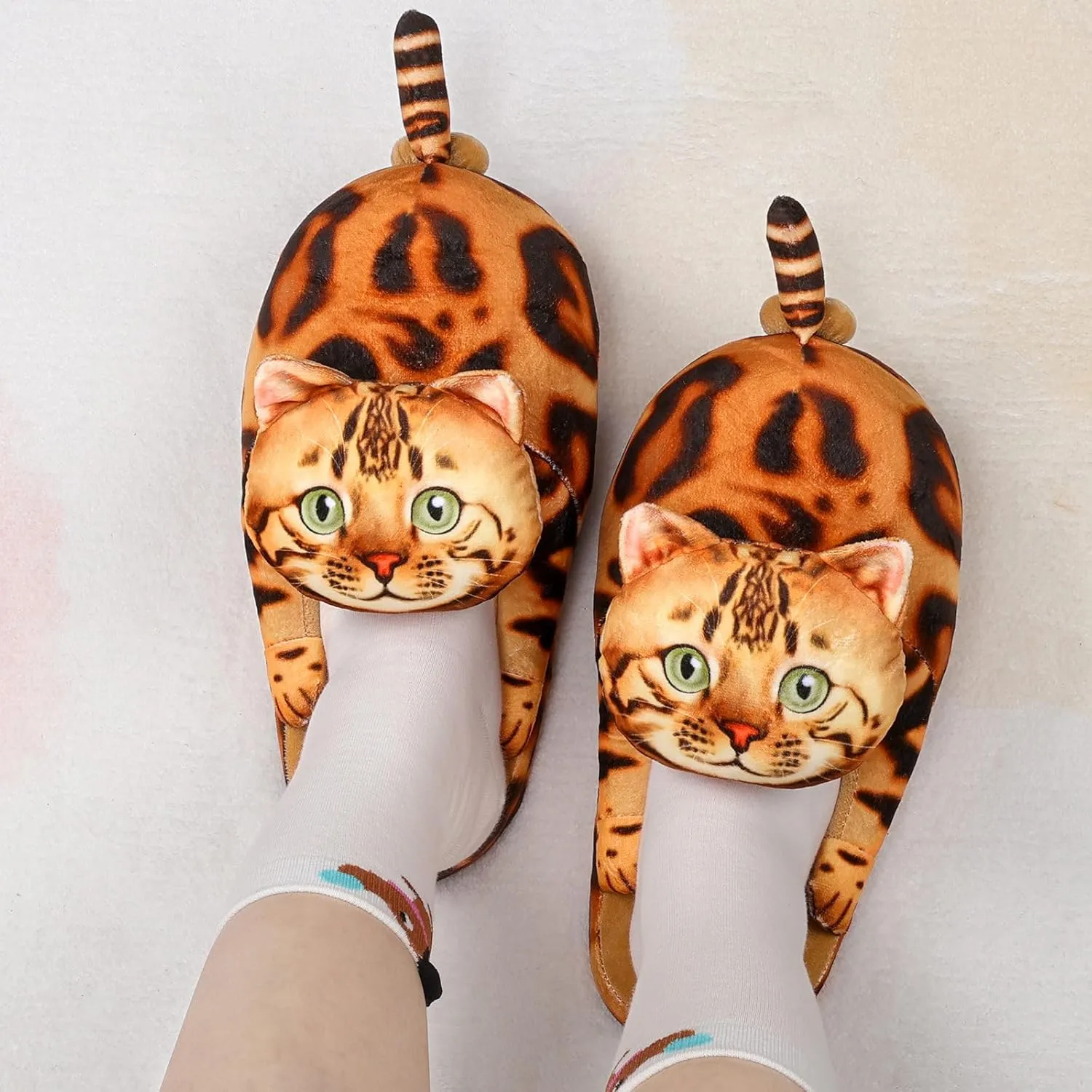 Cat Slippers for Women, Cute Fuzzy Animal Slippers For Indoor and Outdoor, Comfy Non-Slip Memory Foam Sole, Funny Cat Lover Gifts for Women