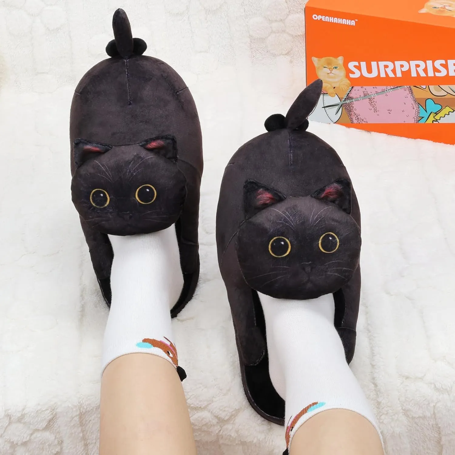 Cat Slippers for Women, Cute Fuzzy Animal Slippers For Indoor and Outdoor, Comfy Non-Slip Memory Foam Sole, Funny Cat Lover Gifts for Women