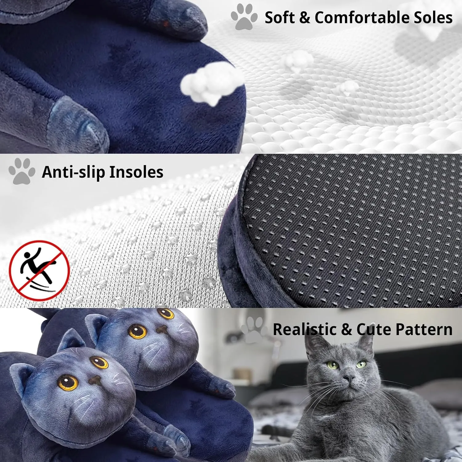 Cat Slippers for Women, Cute Fuzzy Animal Slippers For Indoor and Outdoor, Comfy Non-Slip Memory Foam Sole, Funny Cat Lover Gifts for Women