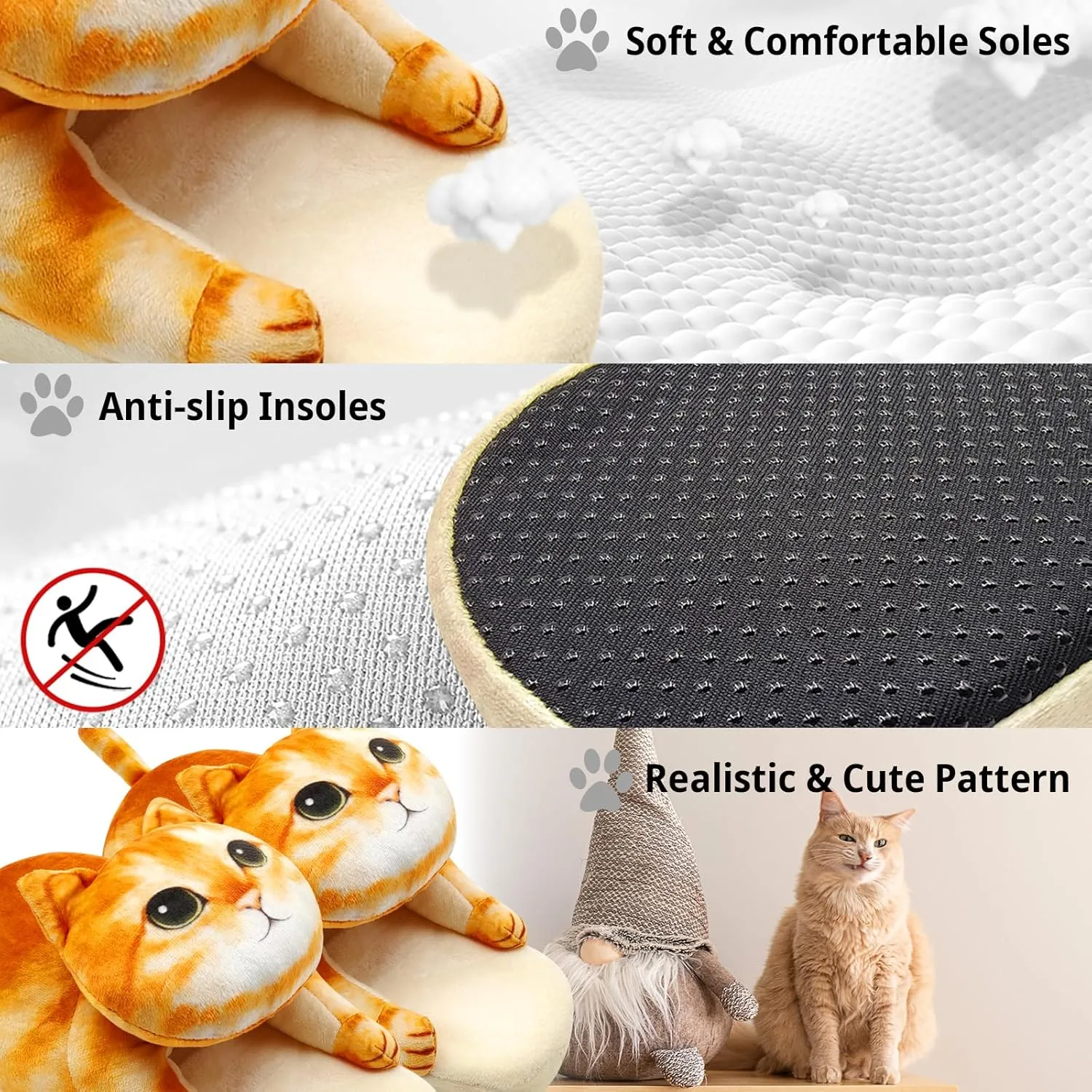Cat Slippers for Women, Cute Fuzzy Animal Slippers For Indoor and Outdoor, Comfy Non-Slip Memory Foam Sole, Funny Cat Lover Gifts for Women