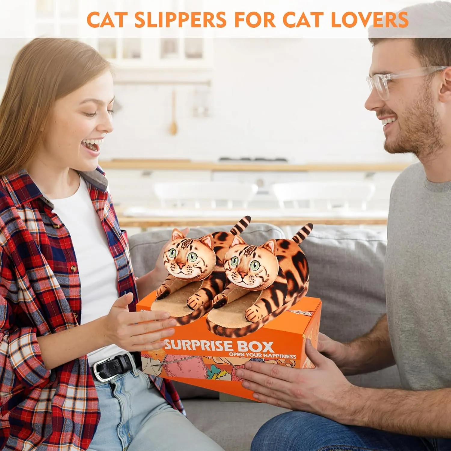 Cat Slippers for Women, Cute Fuzzy Animal Slippers For Indoor and Outdoor, Comfy Non-Slip Memory Foam Sole, Funny Cat Lover Gifts for Women