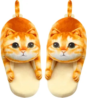 Cat Slippers for Women, Cute Fuzzy Animal Slippers For Indoor and Outdoor, Comfy Non-Slip Memory Foam Sole, Funny Cat Lover Gifts for Women