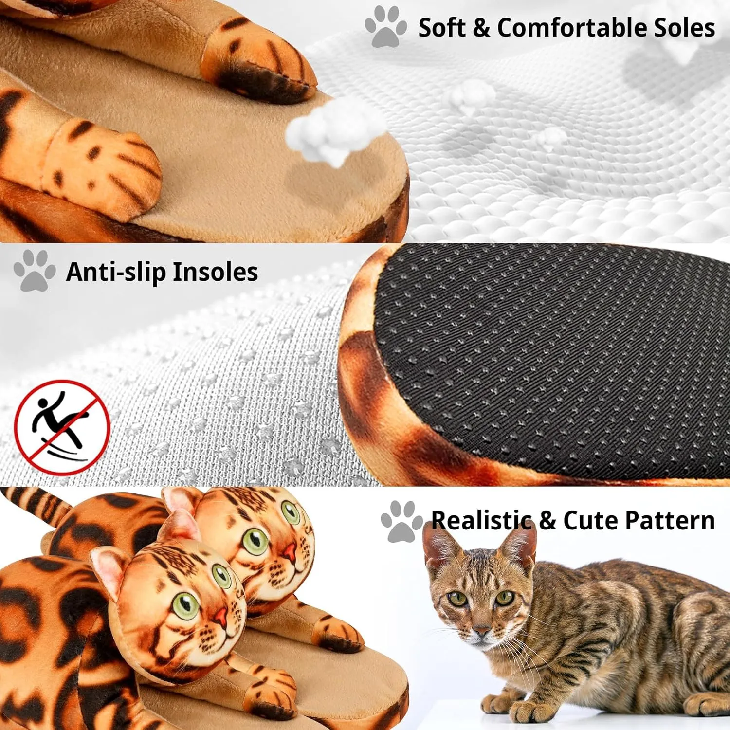 Cat Slippers for Women, Cute Fuzzy Animal Slippers For Indoor and Outdoor, Comfy Non-Slip Memory Foam Sole, Funny Cat Lover Gifts for Women