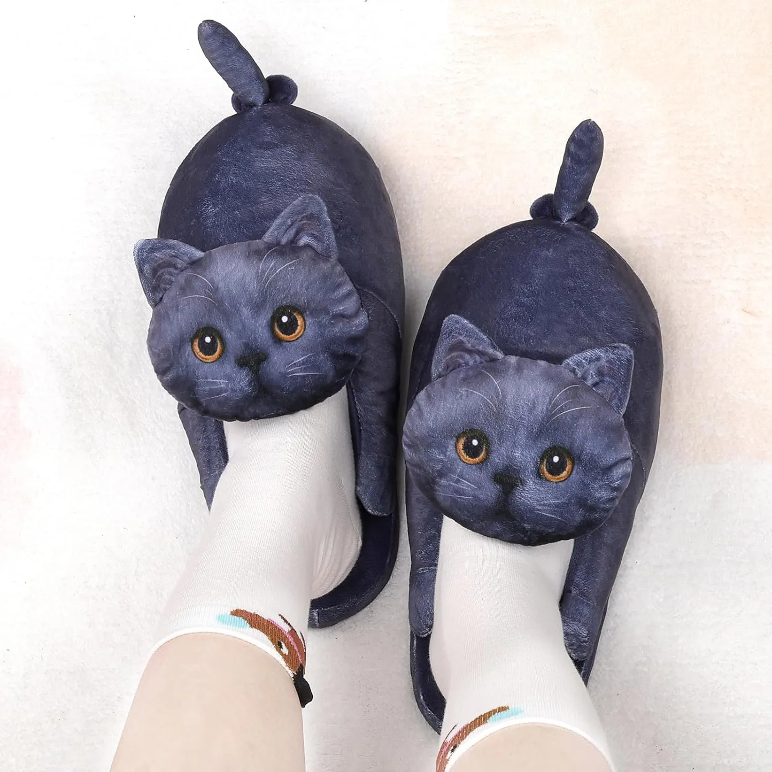 Cat Slippers for Women, Cute Fuzzy Animal Slippers For Indoor and Outdoor, Comfy Non-Slip Memory Foam Sole, Funny Cat Lover Gifts for Women