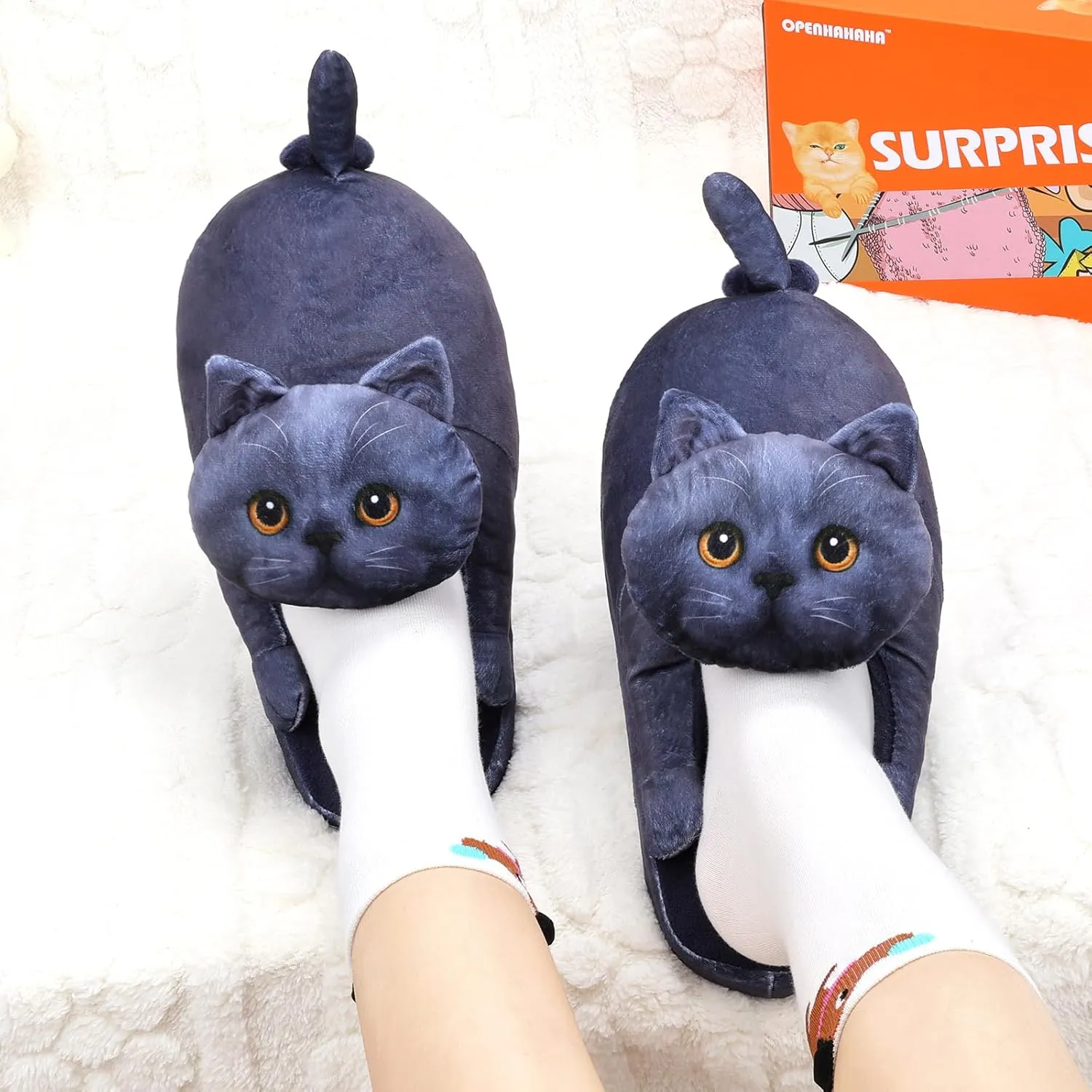 Cat Slippers for Women, Cute Fuzzy Animal Slippers For Indoor and Outdoor, Comfy Non-Slip Memory Foam Sole, Funny Cat Lover Gifts for Women