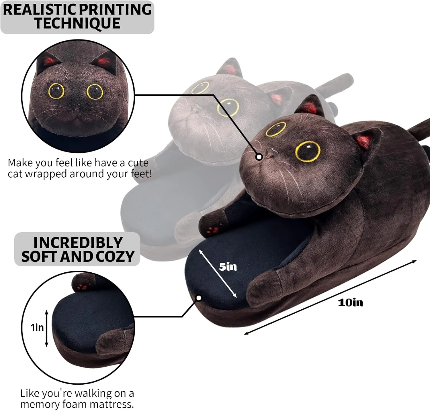 Cat Slippers for Women, Cute Fuzzy Animal Slippers For Indoor and Outdoor, Comfy Non-Slip Memory Foam Sole, Funny Cat Lover Gifts for Women