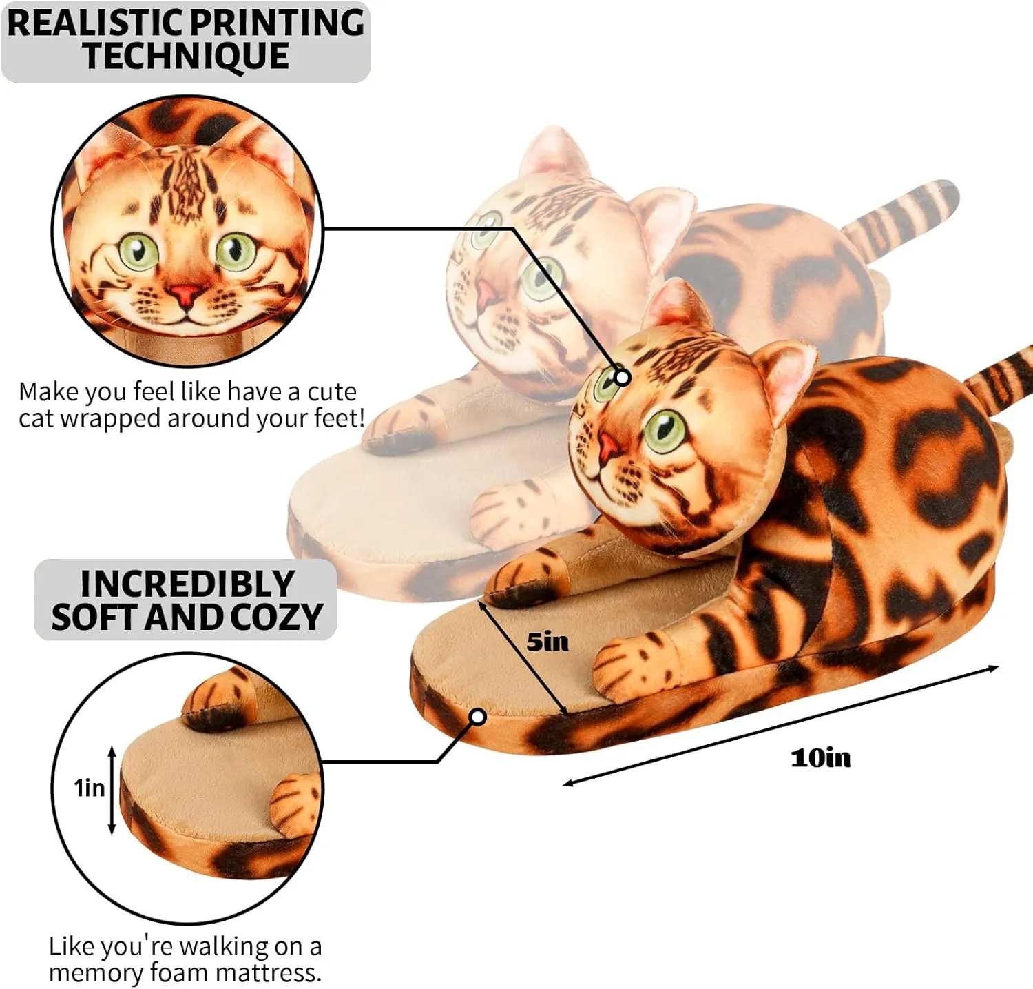 Cat Slippers for Women, Cute Fuzzy Animal Slippers For Indoor and Outdoor, Comfy Non-Slip Memory Foam Sole, Funny Cat Lover Gifts for Women
