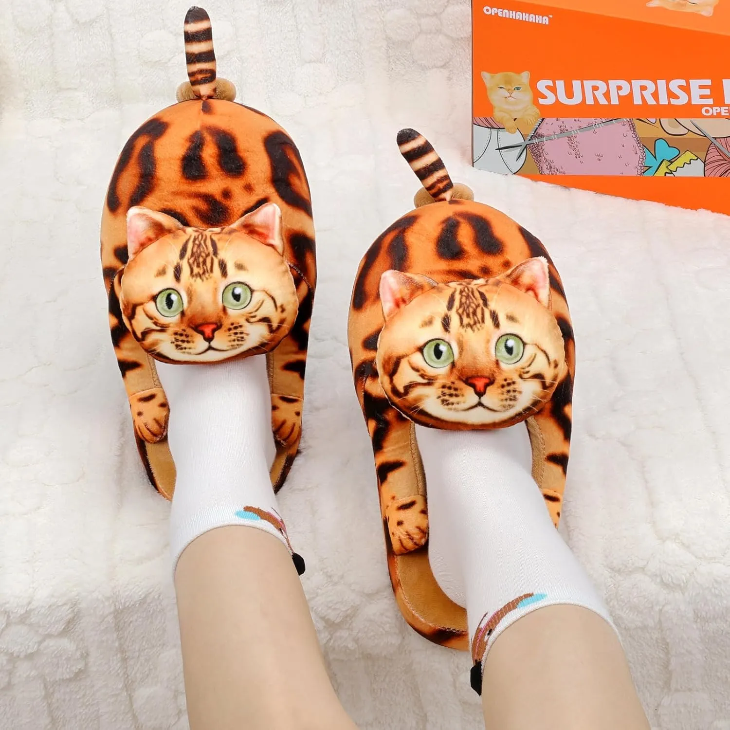 Cat Slippers for Women, Cute Fuzzy Animal Slippers For Indoor and Outdoor, Comfy Non-Slip Memory Foam Sole, Funny Cat Lover Gifts for Women
