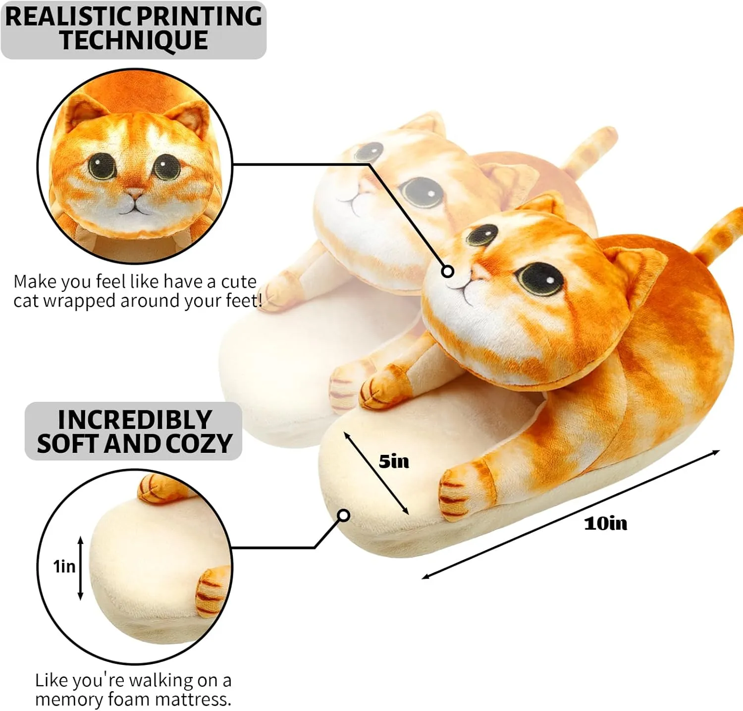 Cat Slippers for Women, Cute Fuzzy Animal Slippers For Indoor and Outdoor, Comfy Non-Slip Memory Foam Sole, Funny Cat Lover Gifts for Women