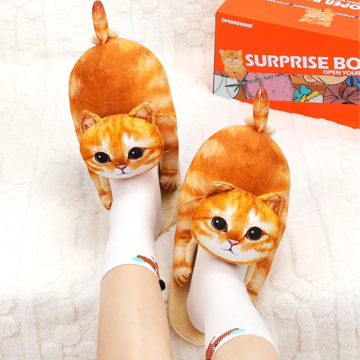 Cat Slippers for Women, Cute Fuzzy Animal Slippers For Indoor and Outdoor, Comfy Non-Slip Memory Foam Sole, Funny Cat Lover Gifts for Women