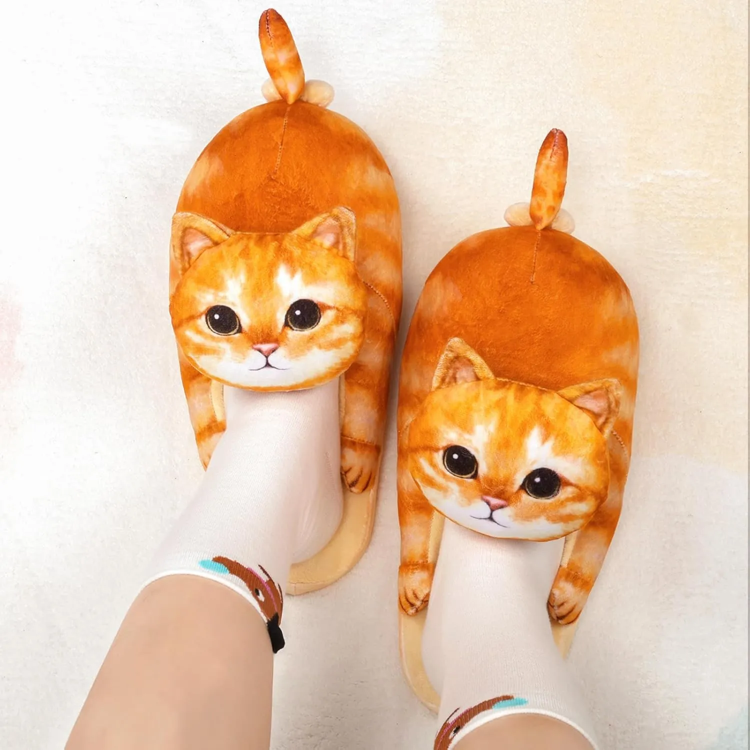 Cat Slippers for Women, Cute Fuzzy Animal Slippers For Indoor and Outdoor, Comfy Non-Slip Memory Foam Sole, Funny Cat Lover Gifts for Women