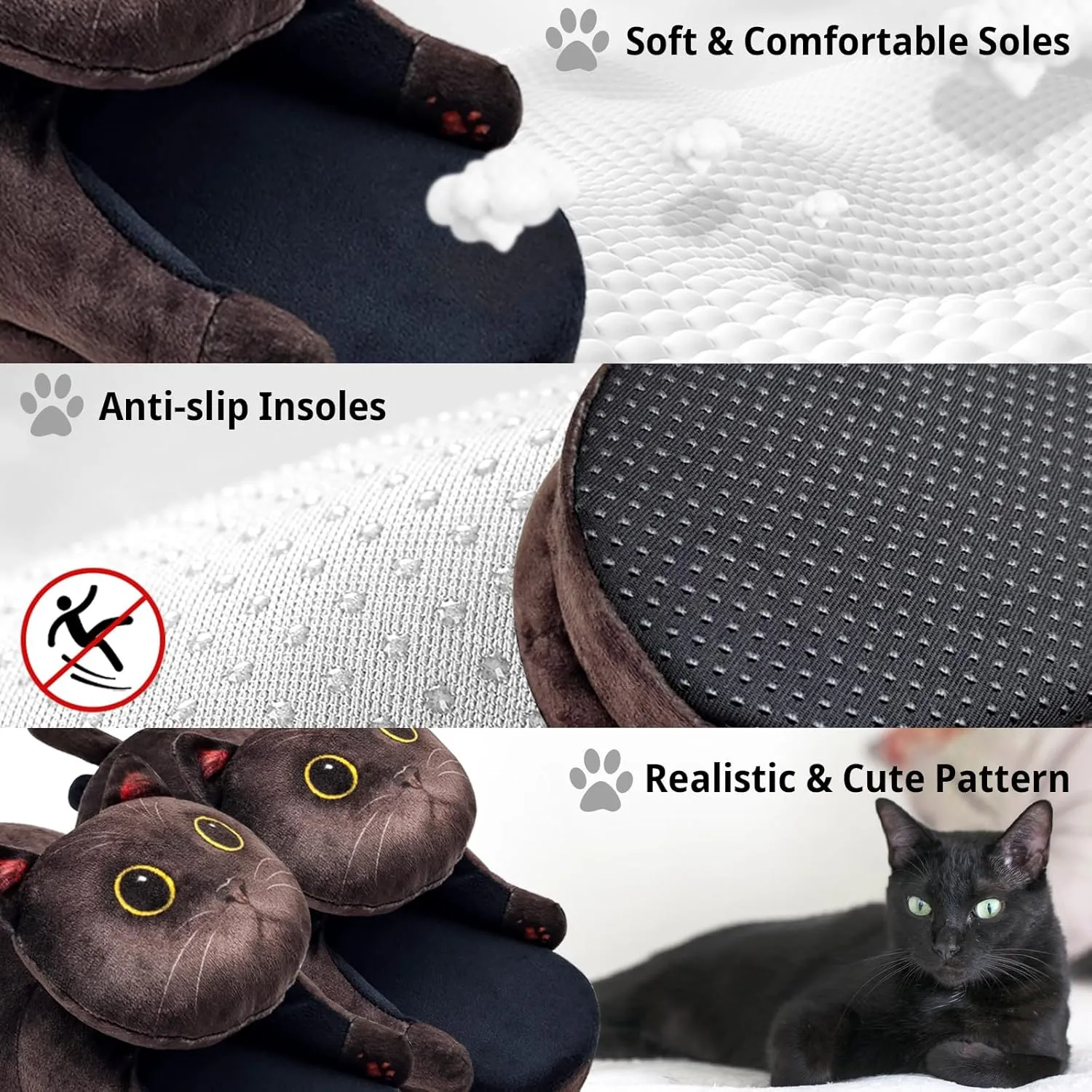 Cat Slippers for Women, Cute Fuzzy Animal Slippers For Indoor and Outdoor, Comfy Non-Slip Memory Foam Sole, Funny Cat Lover Gifts for Women