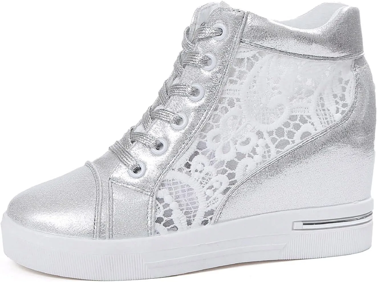 Cathalem High Heeld Sneakers for Women, Ladies Hidden Heel Sneakers Lace Up Shoes High Top Sneakers Fashion Canvas Shoes