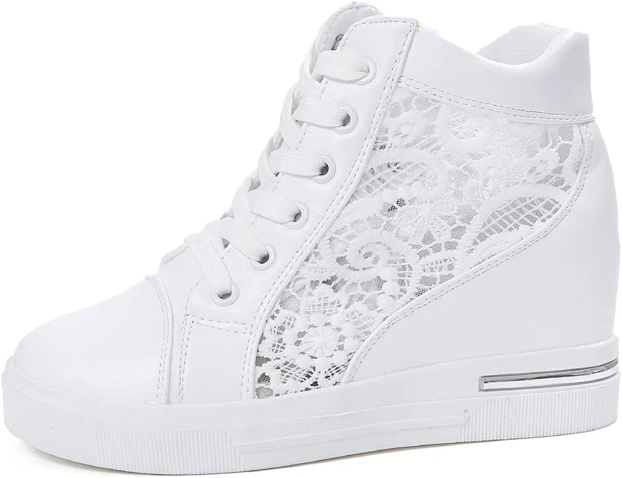Cathalem High Heeld Sneakers for Women, Ladies Hidden Heel Sneakers Lace Up Shoes High Top Sneakers Fashion Canvas Shoes
